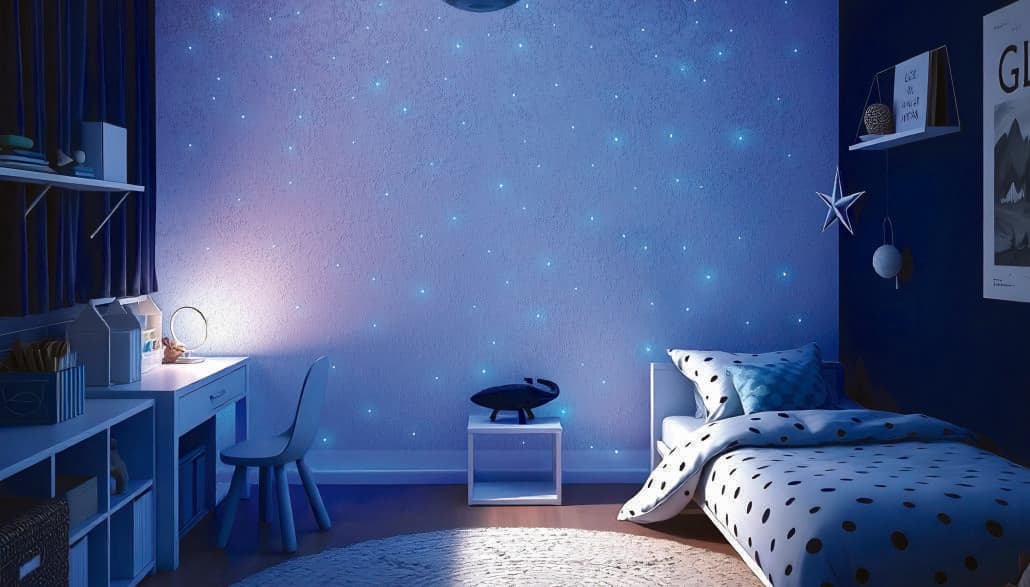 Perete finisat cu Kalahari Neon — efect decorativ Fox Dekorator
